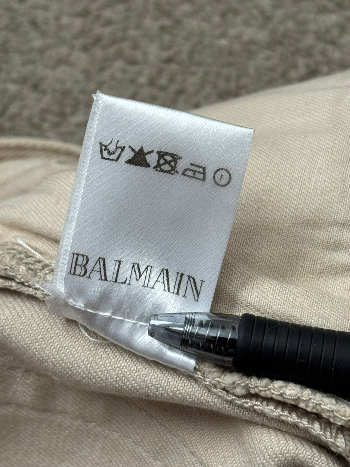 Balmain by Olivier Rousteing Dirty Beige Zip Biker Denim Jeans