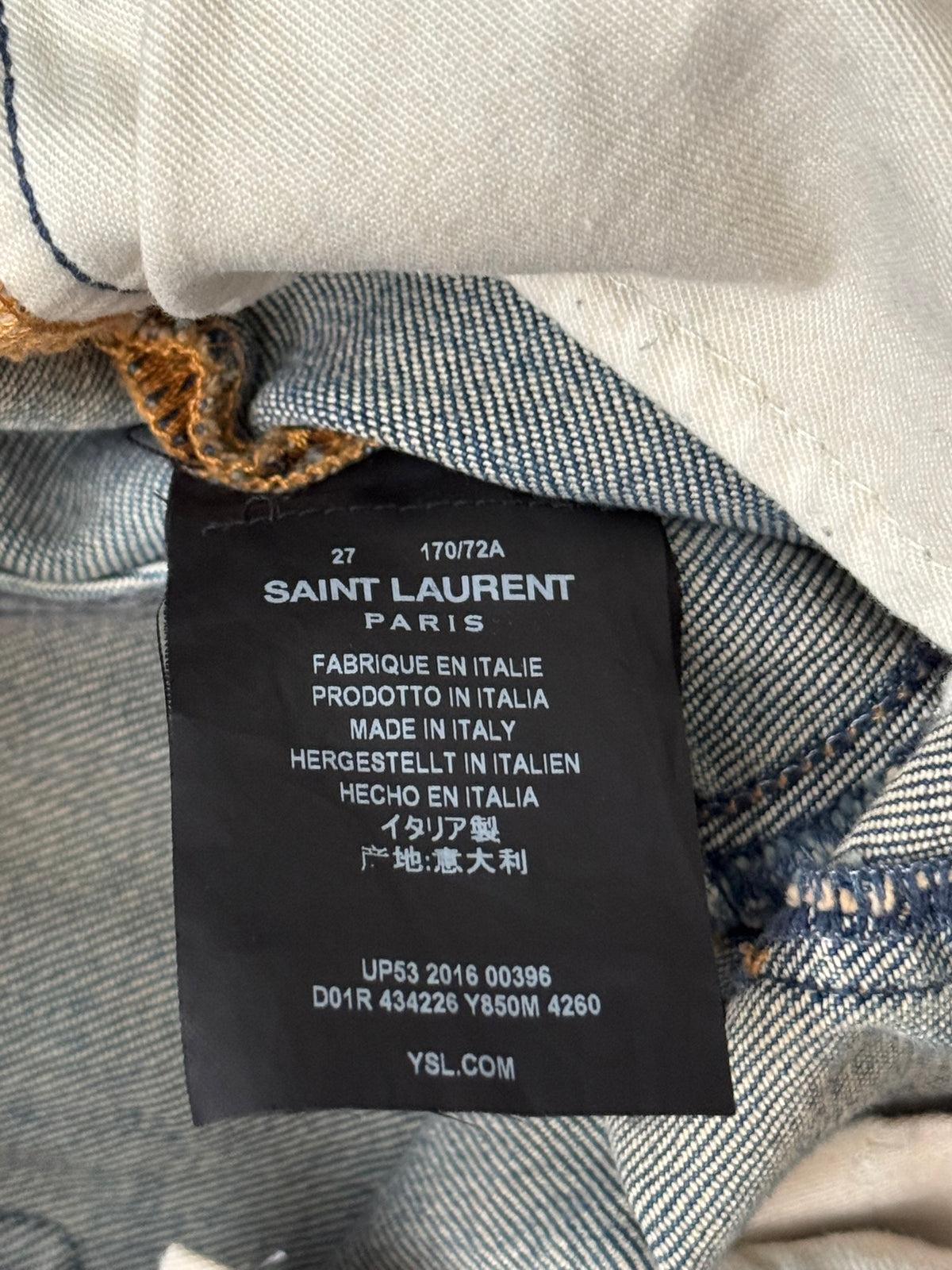 FW16 Saint Laurent by Hedi Slimane Light Washed D02 Denim Jeans