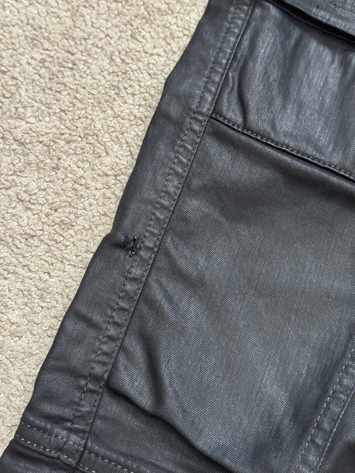 SS16 Rick Owens DRKSHDW Black Waxed Memphis Cut Biker Denim Jeans
