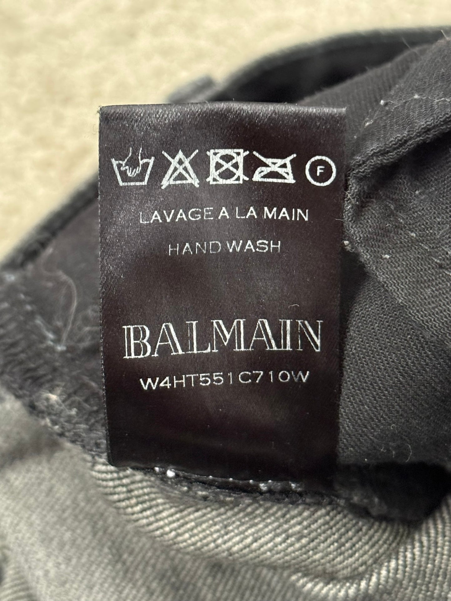 Balmain by Olivier Rousteing Black Waxed Zip Biker Denim Jeans