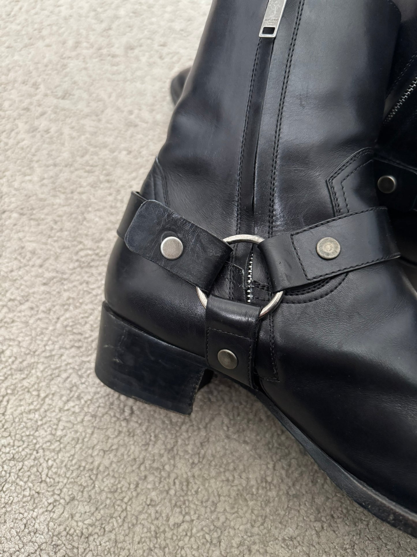 SS16 Saint Laurent by Hedi Slimane Wyatt 40mm Black Leather Harness Boots