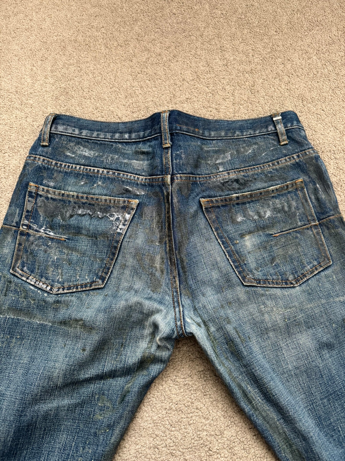 SS07 Dior Homme by Hedi Slimane "Luster" Blue Waxed Clawmark Denim Jeans