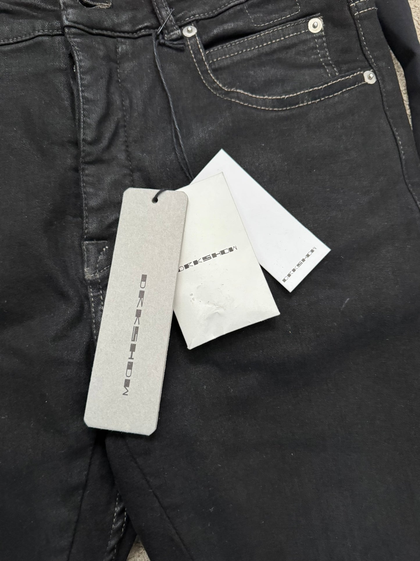 FW22 Rick Owens DRKSHDW Black Waxed Detroit Cut Denim Jeans