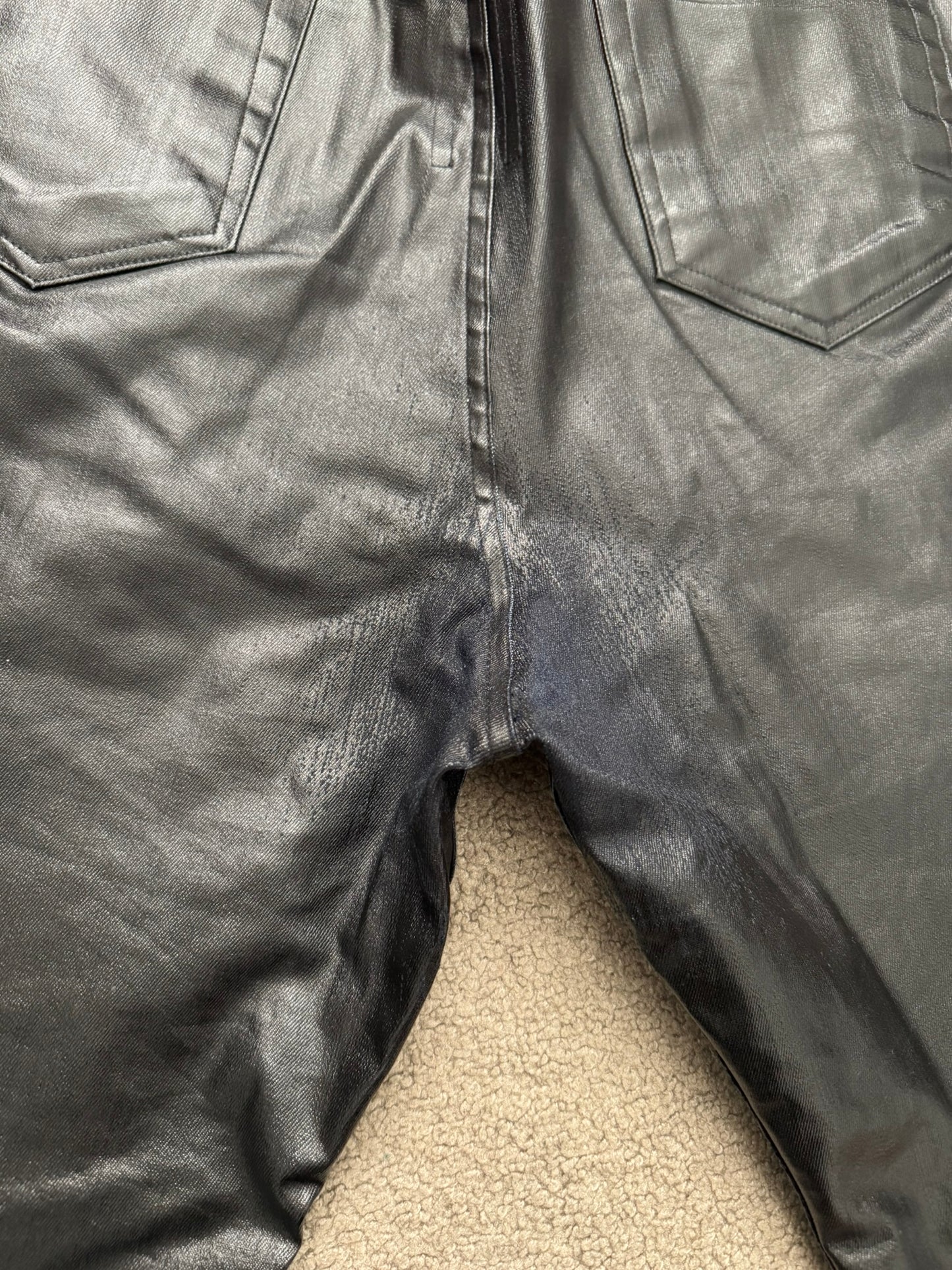 SS25 Rick Owens Mainline Black Waxed Geth Cut Denim Jeans