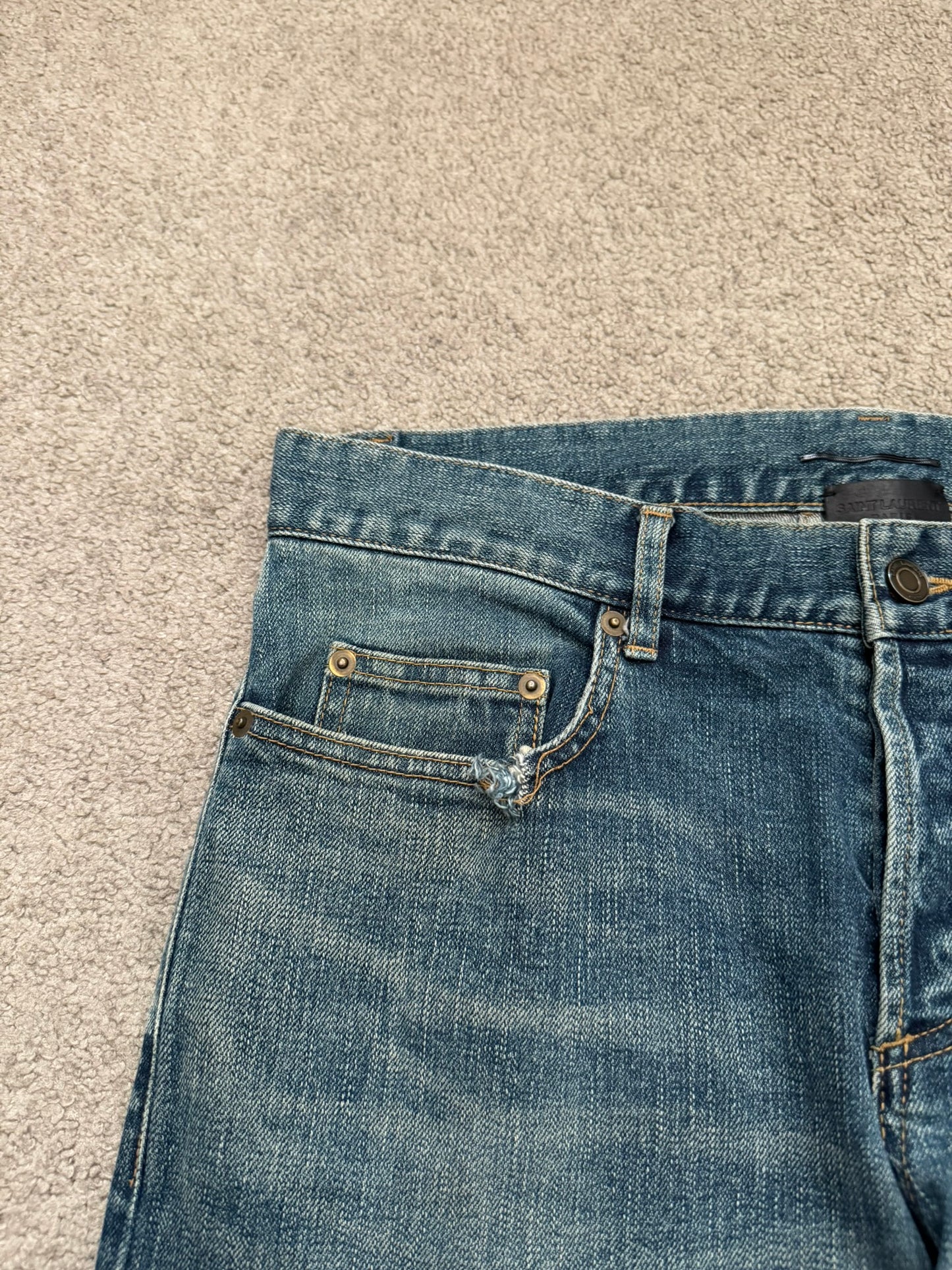 FW16 Saint Laurent by Hedi Slimane Blue Washed D01 Denim Jeans