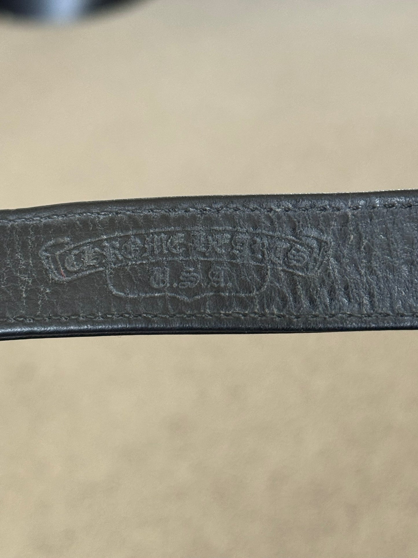 Chrome Hearts 3 Silver Cross Snap Button Black Leather Bracelet