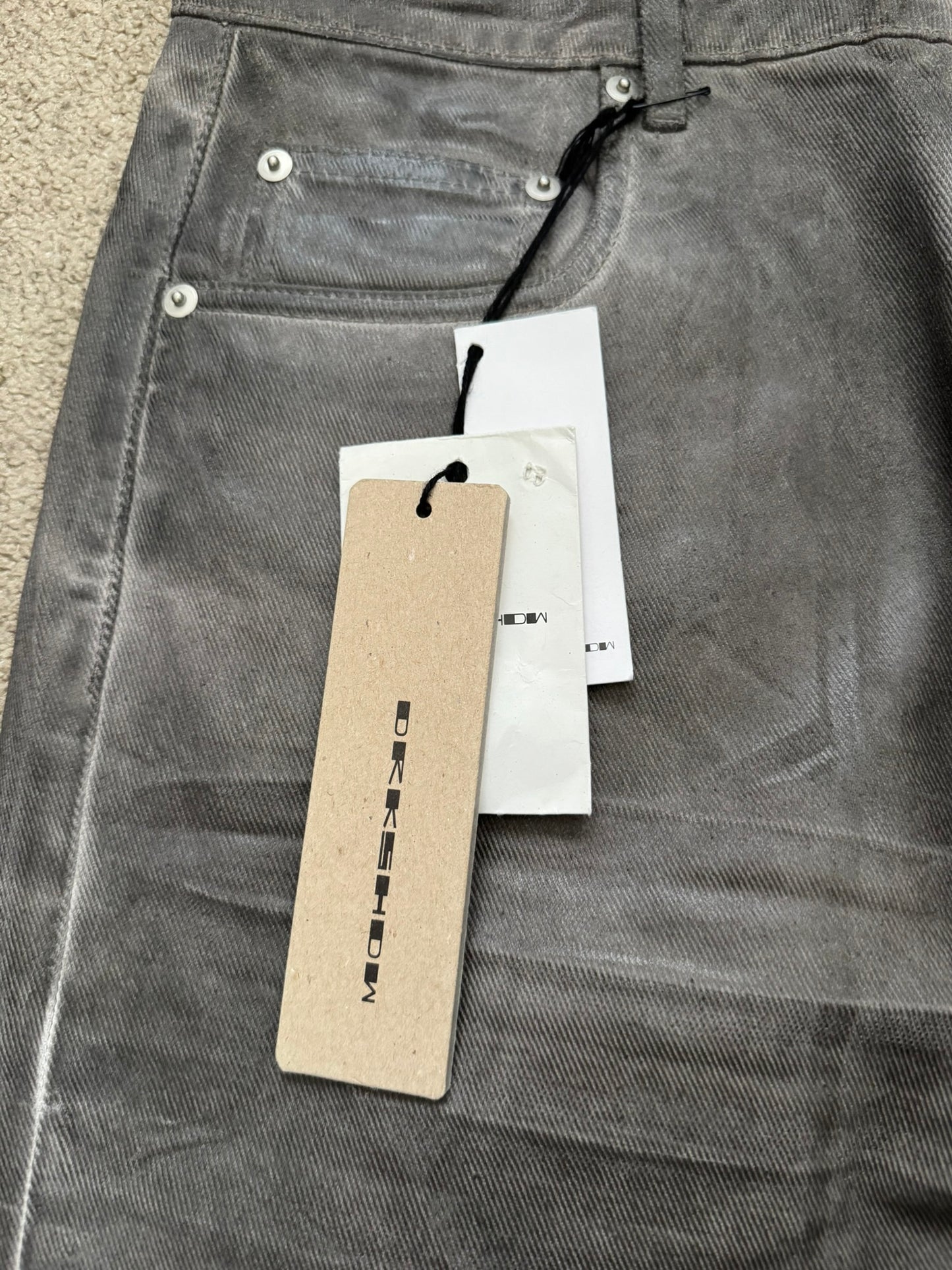 New SS25 Rick Owens DRKSHDW Waxed Dark Dust Geth Denim Jeans