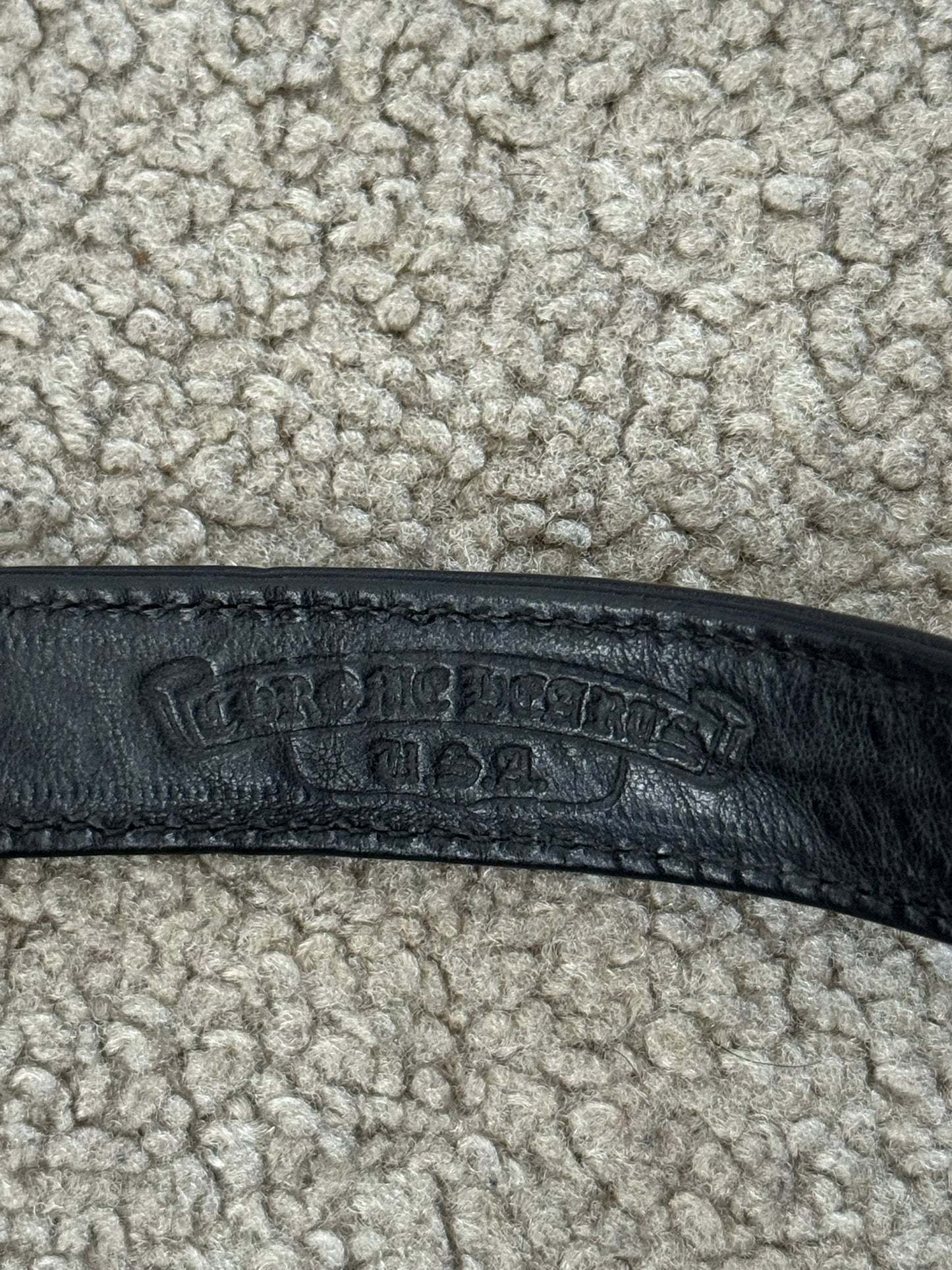 Chrome Hearts 3 Silver Cross Snap Button Black Leather Bracelet