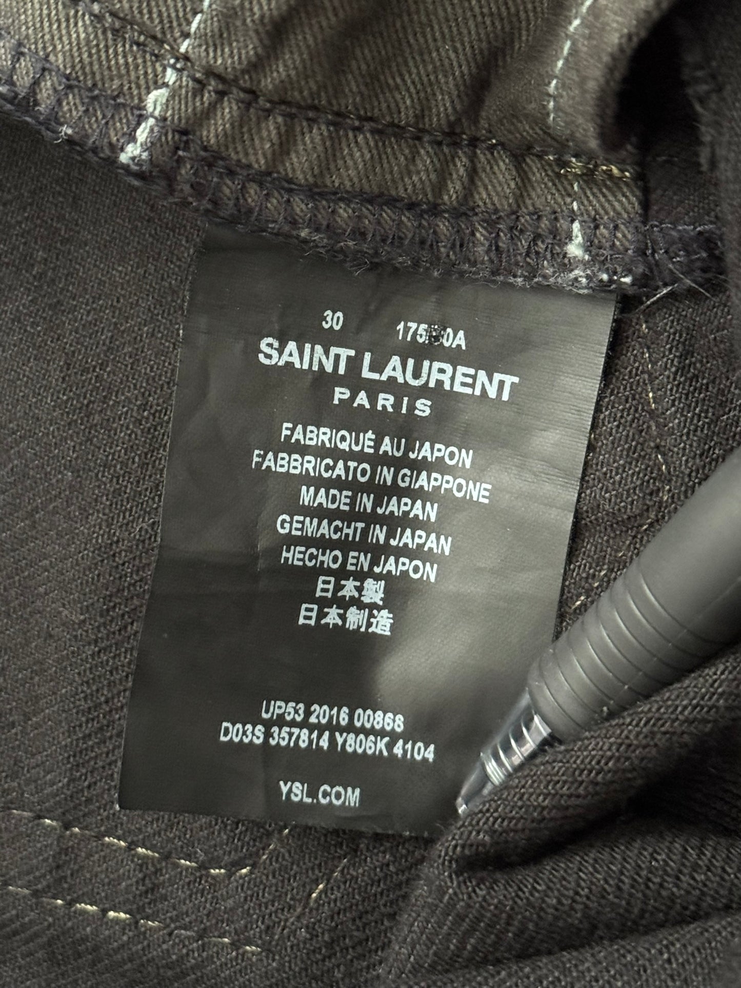 SS16 Saint Laurent by Hedi Slimane Oil Stain Distressed Crash Denim Jeans