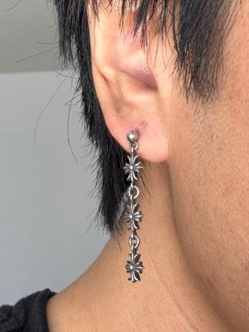 Chrome Hearts Tiny E Cross Drop Silver Earring