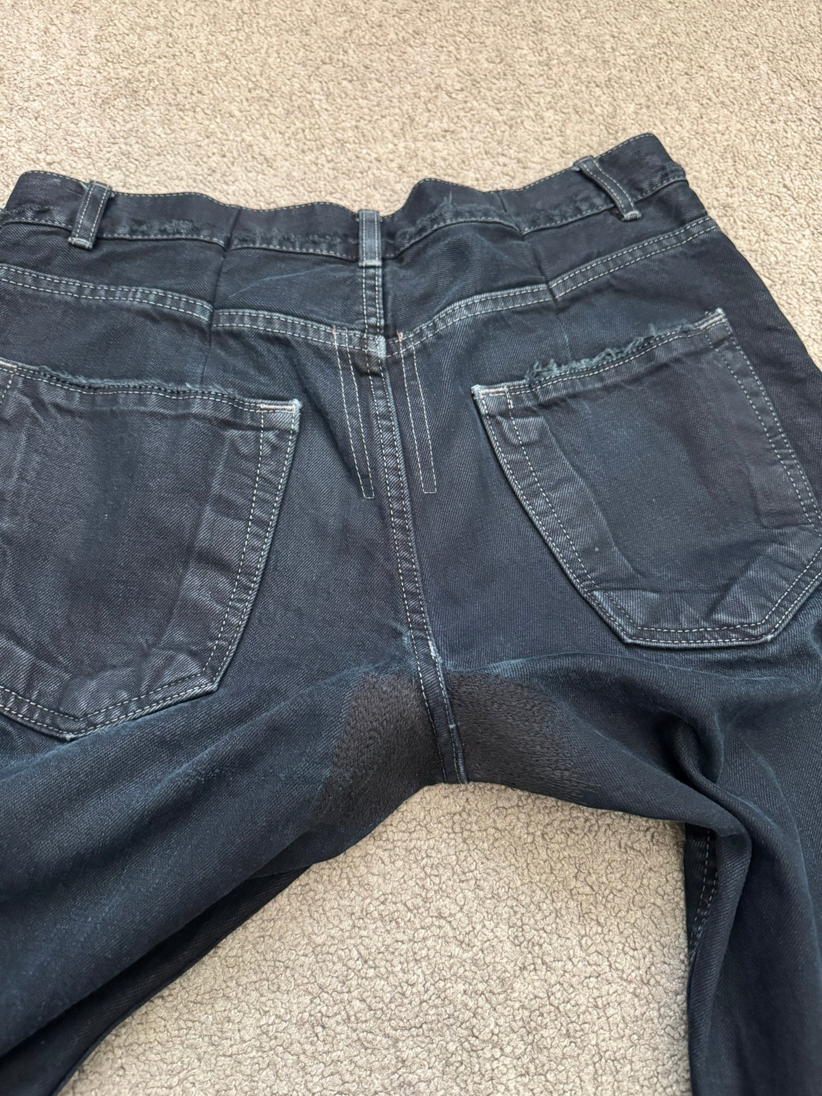 FW12 Rick Owens DRKSHDW Black Waxed Selvedge Berlin Cut Denim Jeans