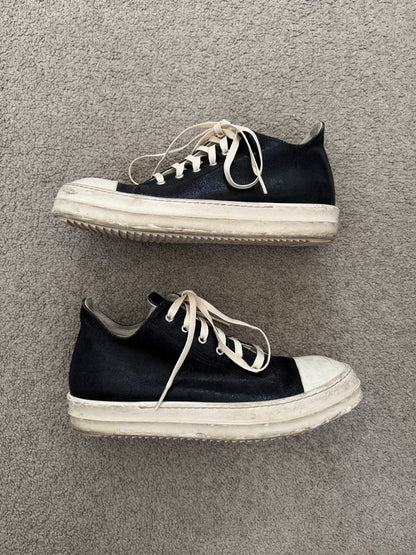 FW21 Rick Owens DRKSHDW Black Waxed Low Ramones Sneakers