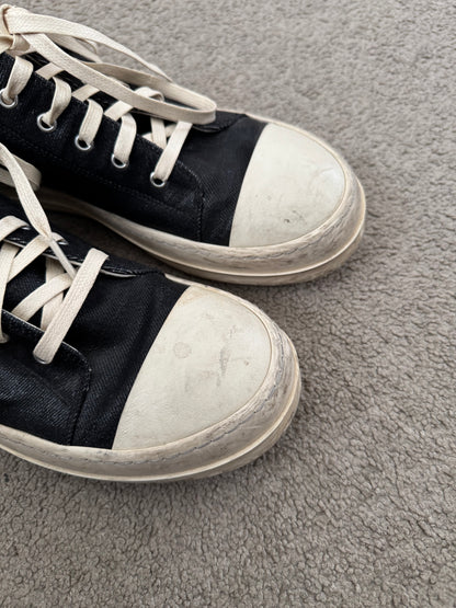 FW21 Rick Owens DRKSHDW Black Waxed Low Ramones Sneakers