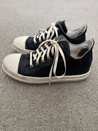 FW21 Rick Owens DRKSHDW Black Waxed Low Ramones Sneakers