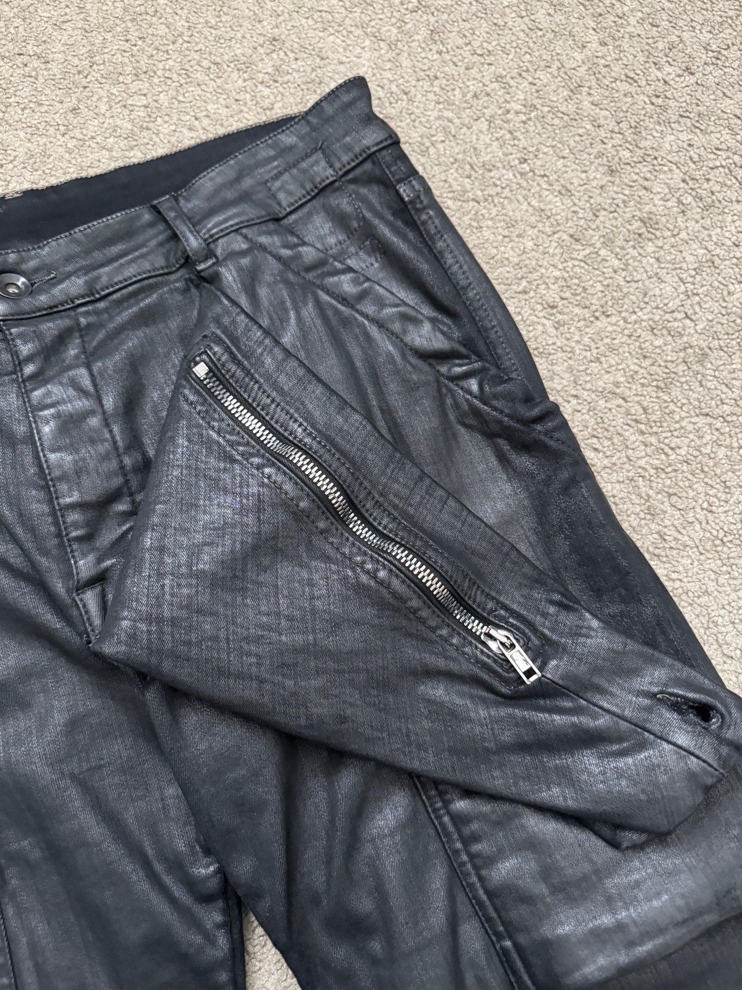 SS17 Rick Owens DRKSHDW Black Waxed Memphis Biker Denim Jeans