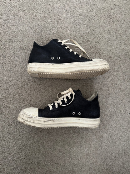 FW21 Rick Owens DRKSHDW Black Waxed Low Ramones Sneakers
