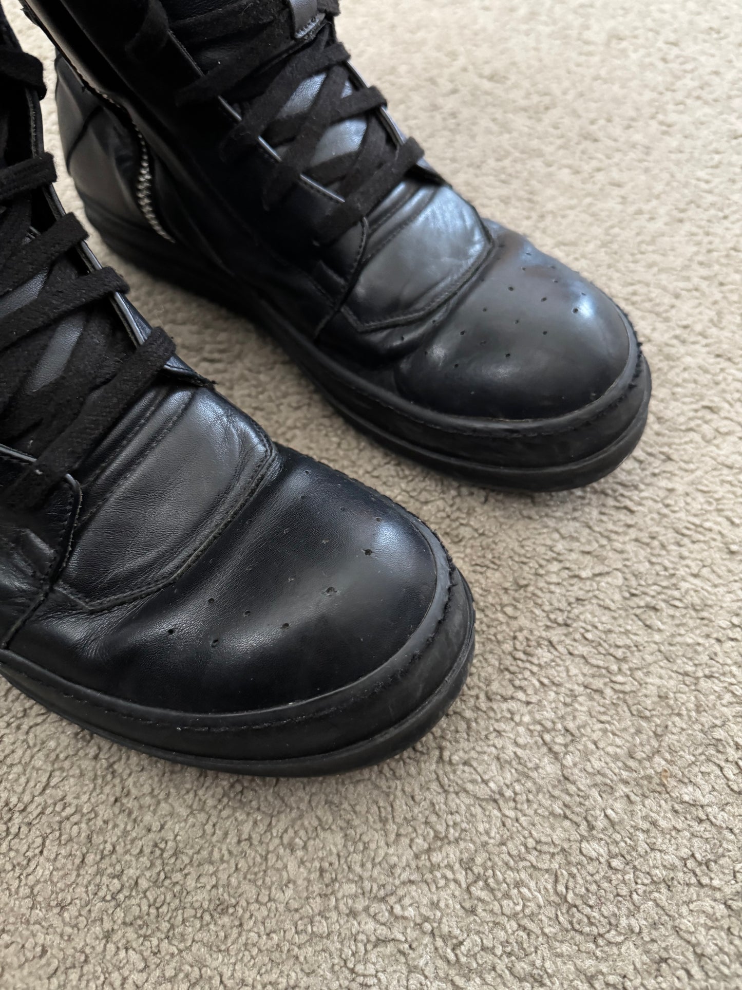 SS14 Rick Owens Triple Black Geobasket High Top Sneakers