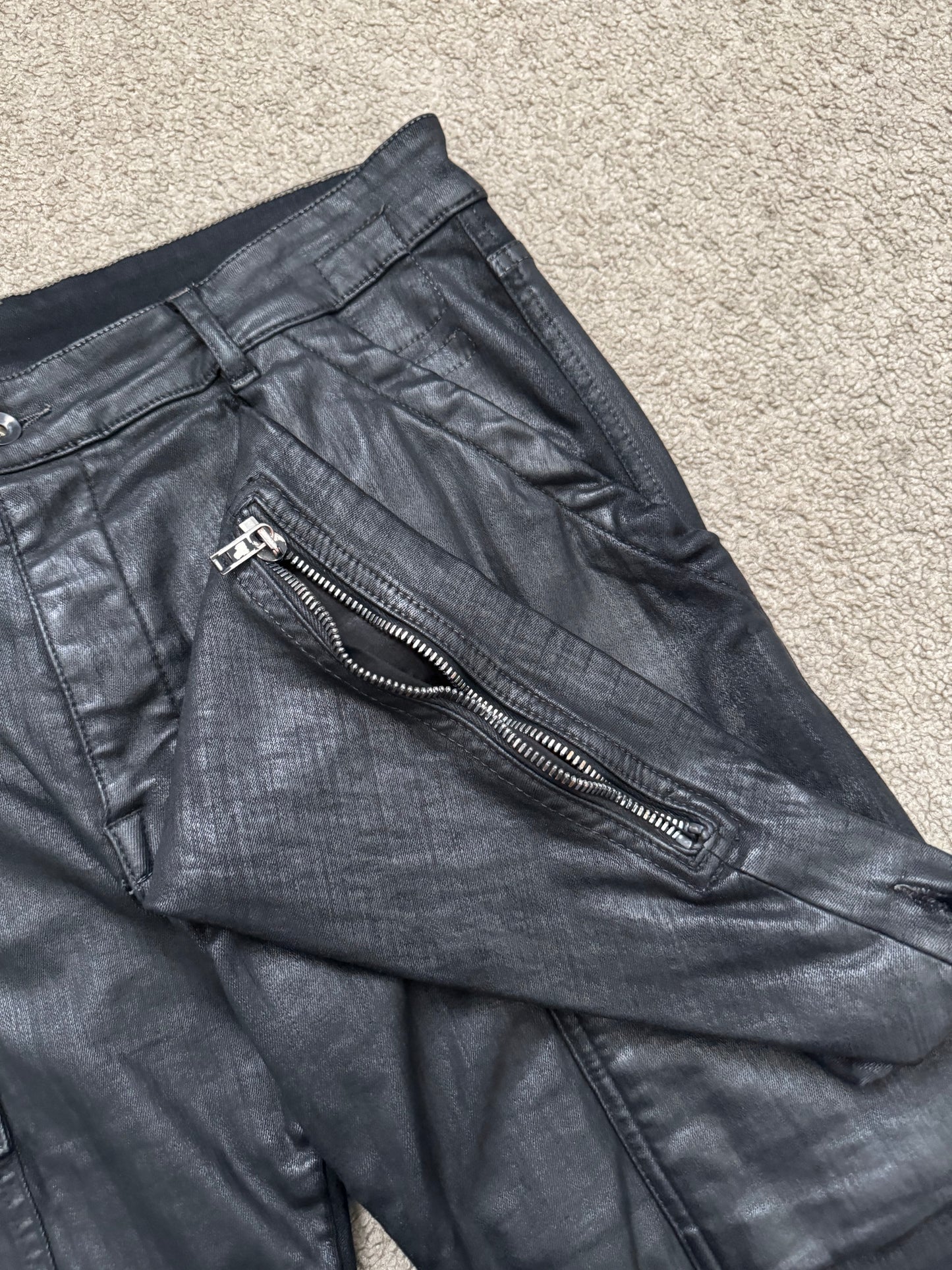 SS17 Rick Owens DRKSHDW Black Waxed Memphis Biker Denim Jeans