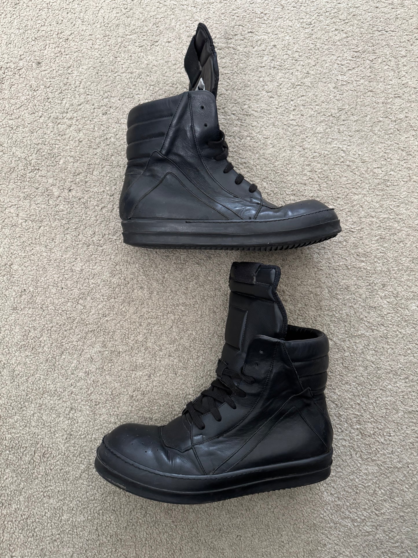 SS14 Rick Owens Triple Black Geobasket High Top Sneakers