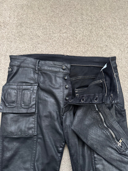 SS17 Rick Owens DRKSHDW Black Waxed Memphis Biker Denim Jeans