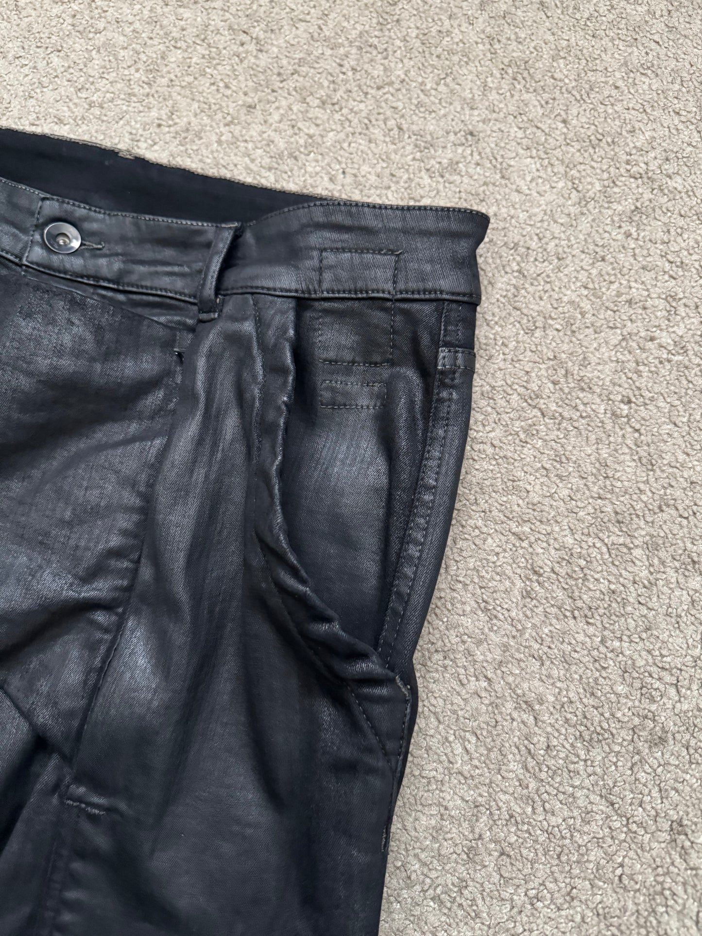 SS17 Rick Owens DRKSHDW Black Waxed Memphis Biker Denim Jeans