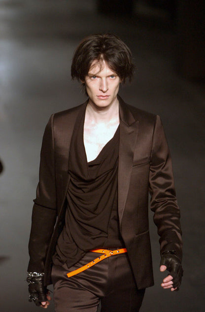 AW03 Dior Homme by Hedi Slimane "Luster" Orange Patent Leather Snap Button Belt