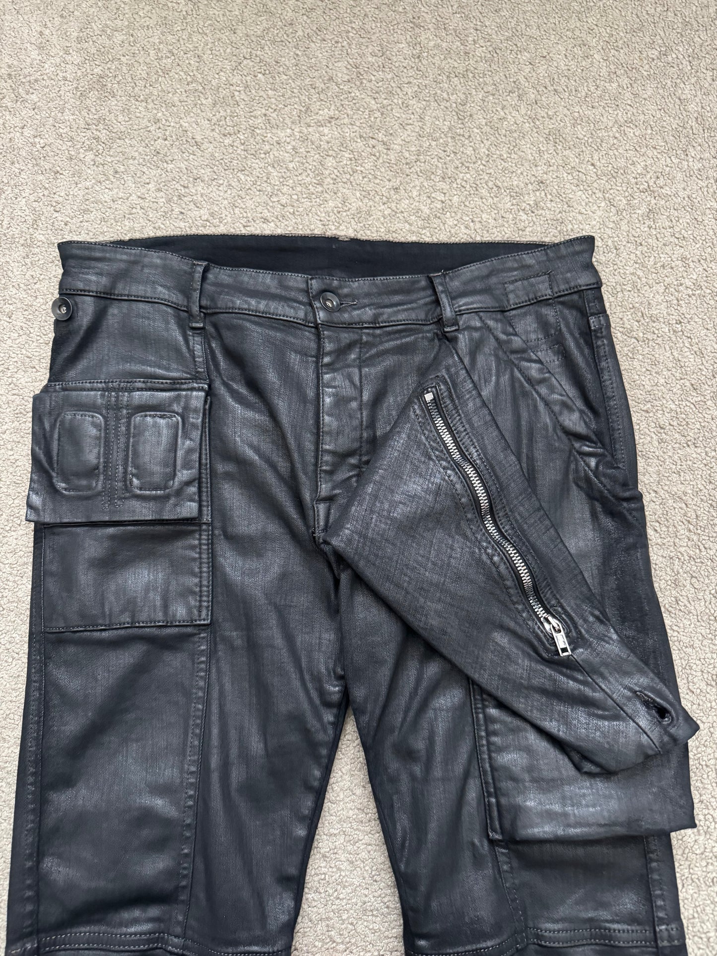 SS17 Rick Owens DRKSHDW Black Waxed Memphis Biker Denim Jeans