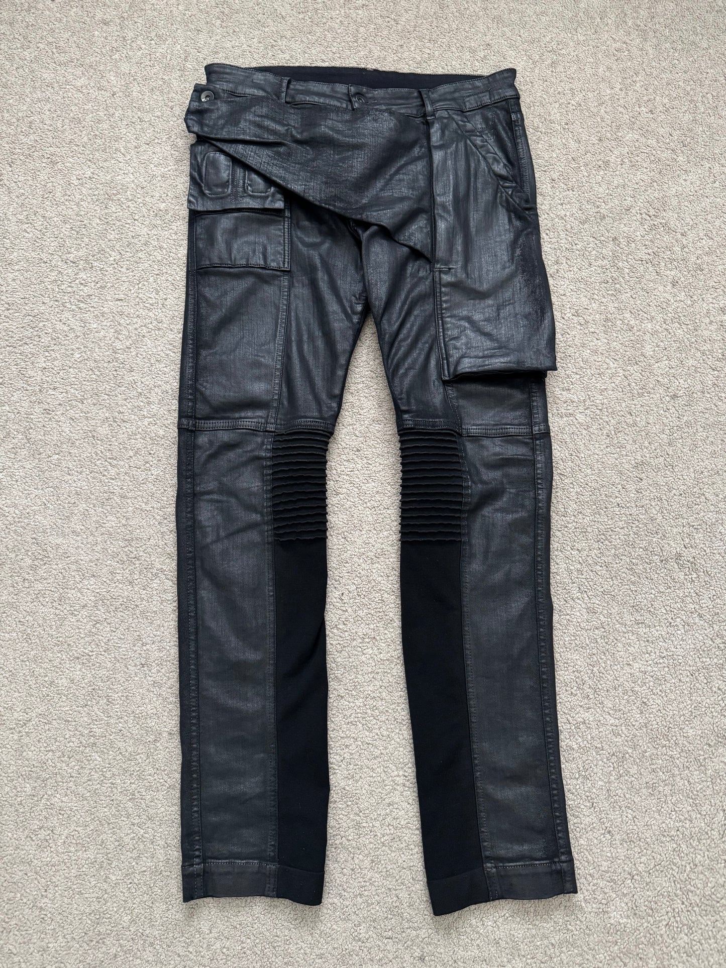 SS17 Rick Owens DRKSHDW Black Waxed Memphis Biker Denim Jeans