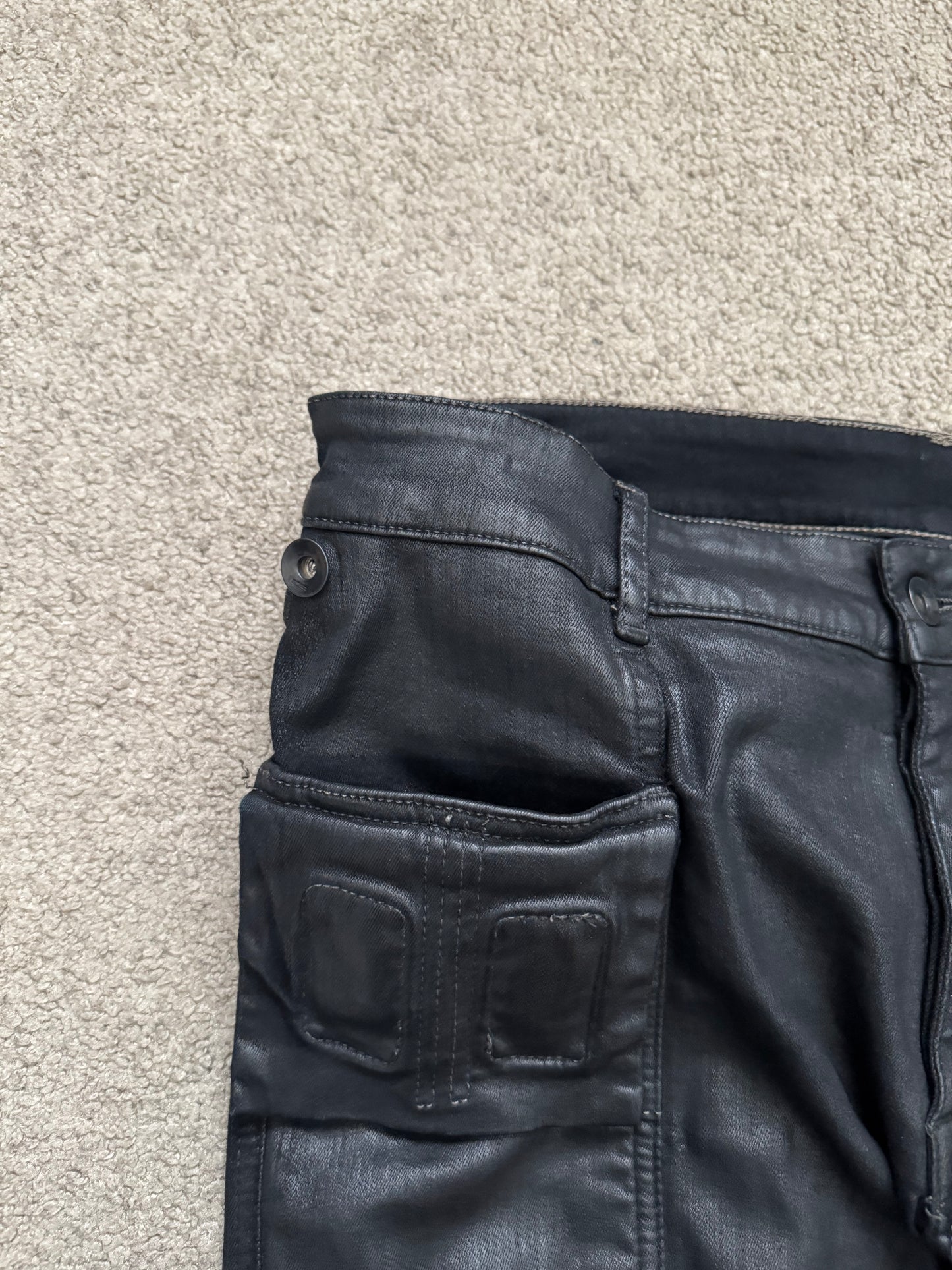 SS17 Rick Owens DRKSHDW Black Waxed Memphis Biker Denim Jeans