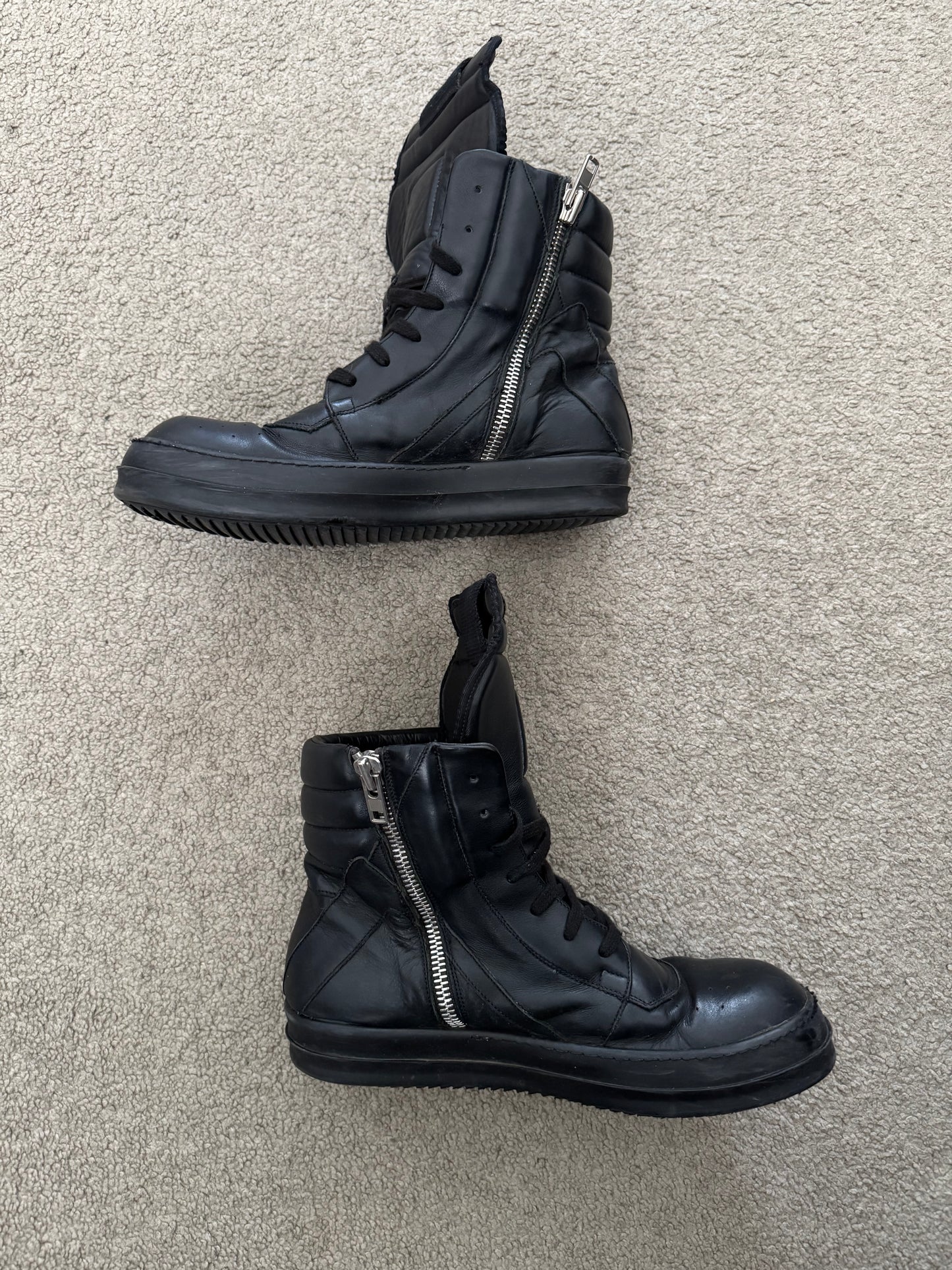 SS14 Rick Owens Triple Black Geobasket High Top Sneakers