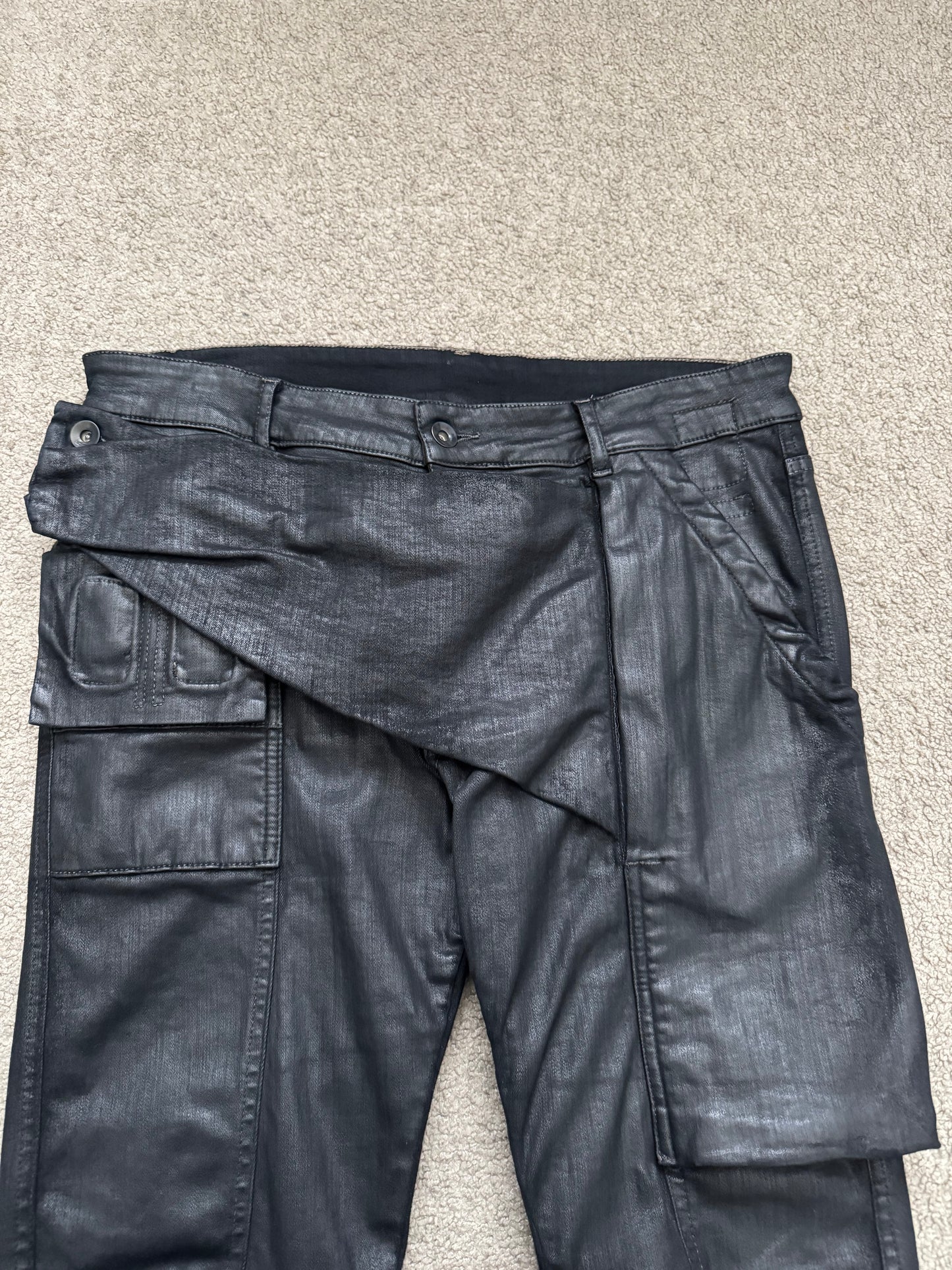 SS17 Rick Owens DRKSHDW Black Waxed Memphis Biker Denim Jeans