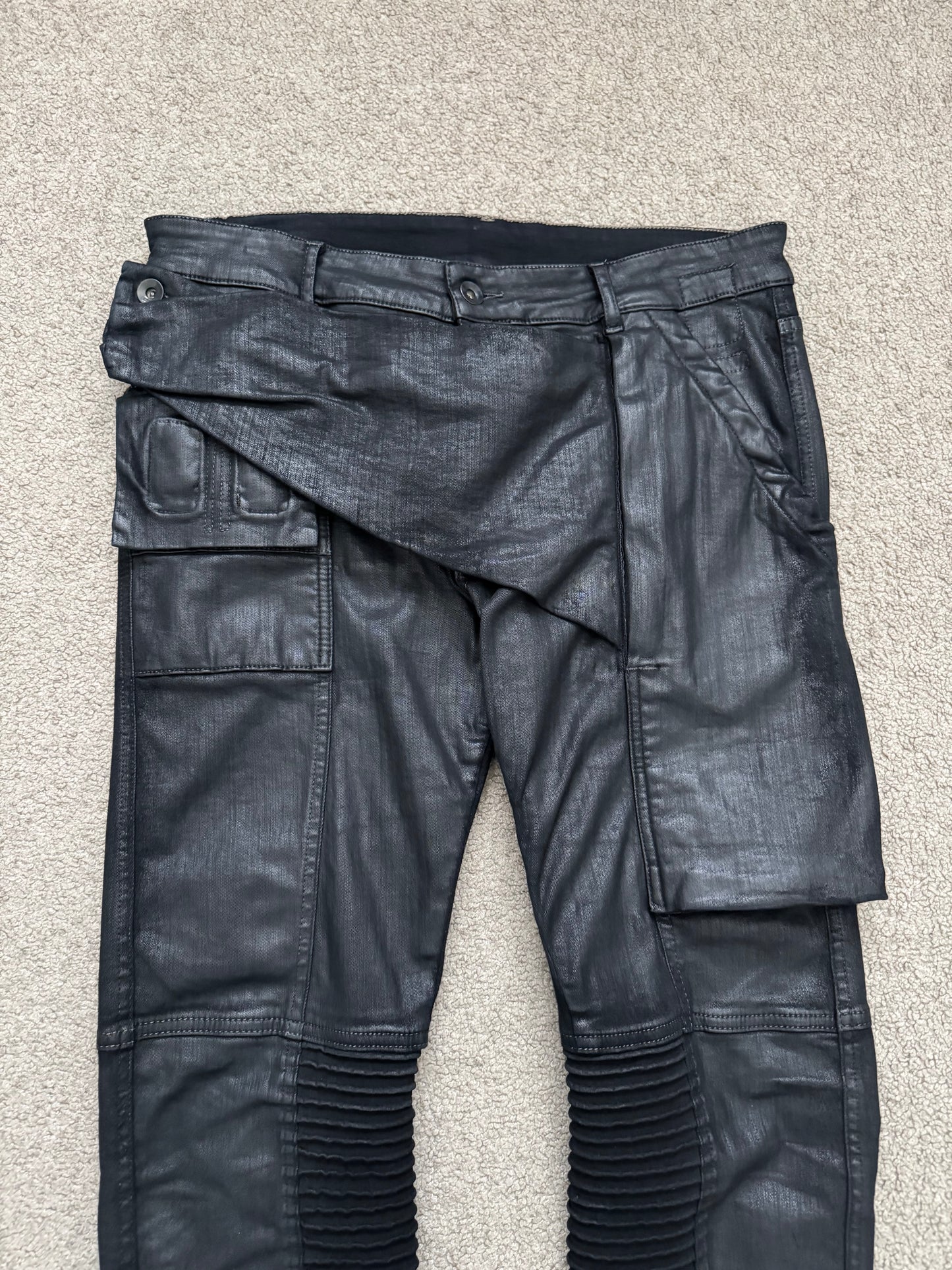 SS17 Rick Owens DRKSHDW Black Waxed Memphis Biker Denim Jeans