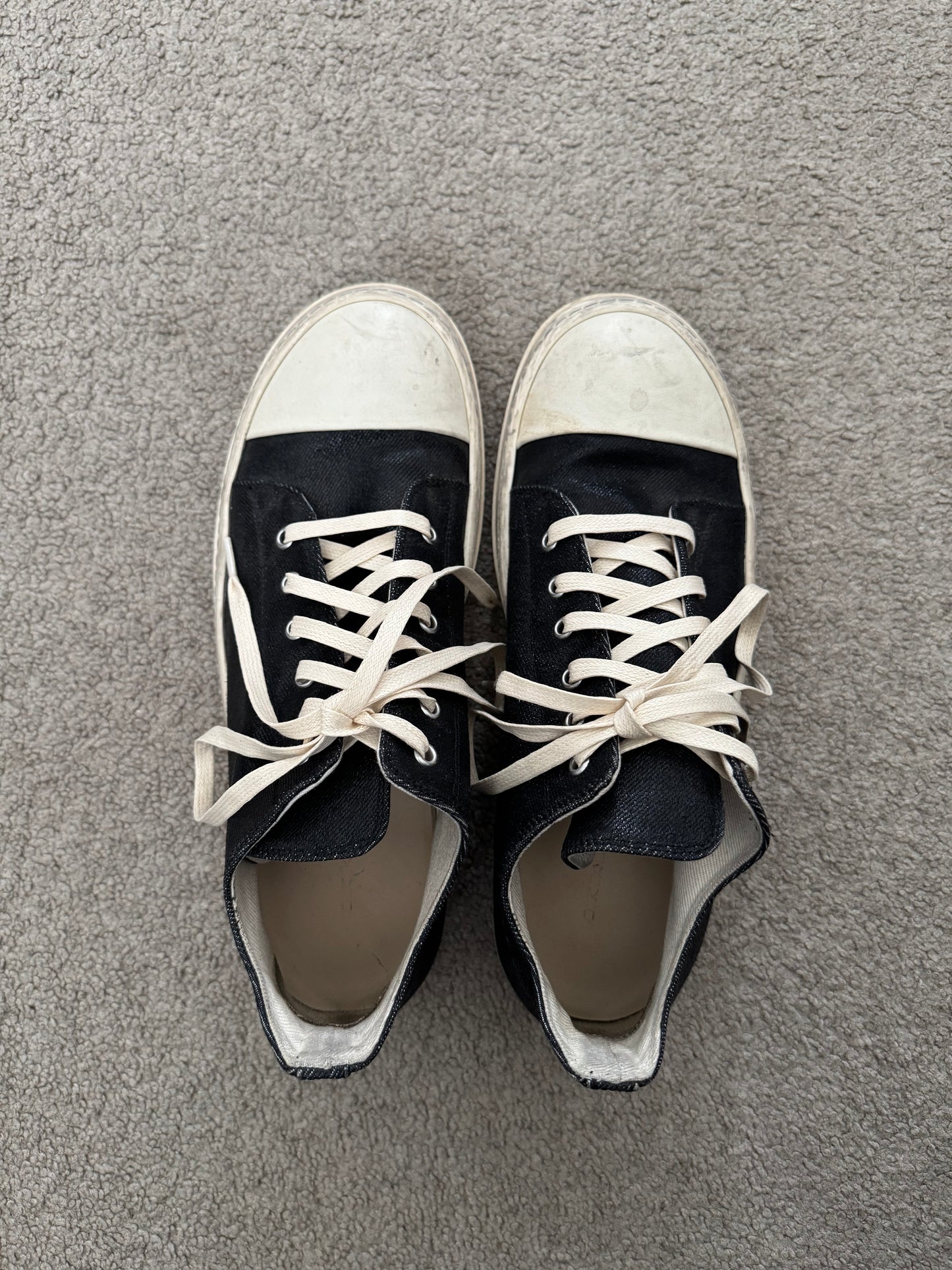 FW21 Rick Owens DRKSHDW Black Waxed Low Ramones Sneakers