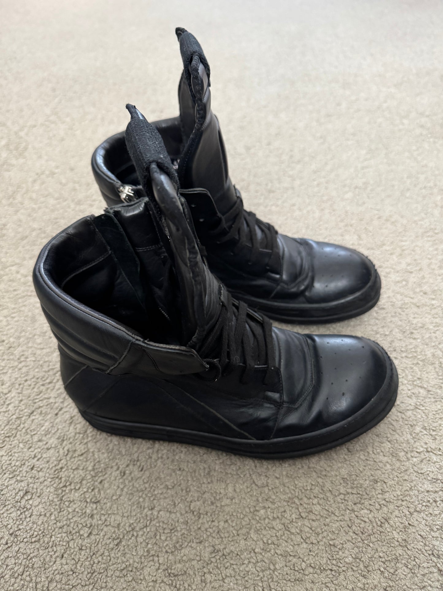 SS14 Rick Owens Triple Black Geobasket High Top Sneakers