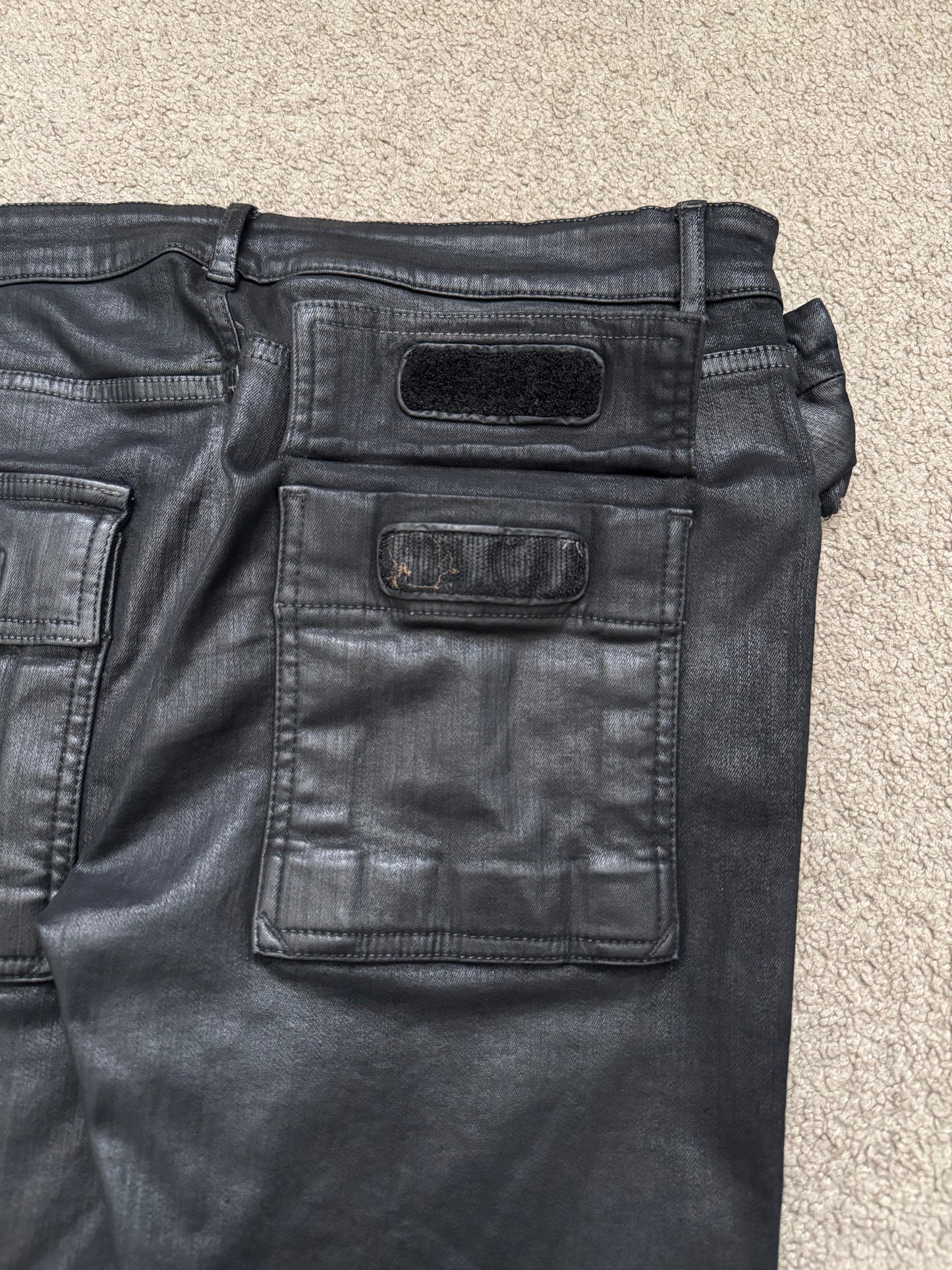 SS17 Rick Owens DRKSHDW Black Waxed Memphis Biker Denim Jeans