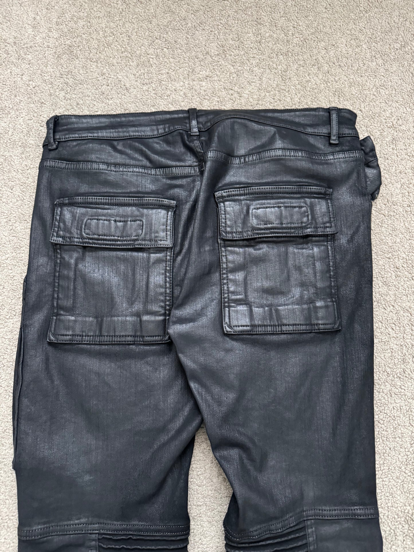 SS17 Rick Owens DRKSHDW Black Waxed Memphis Biker Denim Jeans