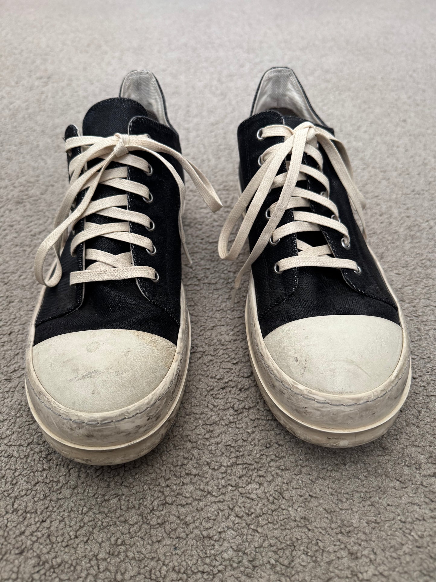 FW21 Rick Owens DRKSHDW Black Waxed Low Ramones Sneakers