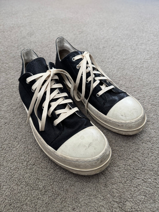 FW21 Rick Owens DRKSHDW Black Waxed Low Ramones Sneakers