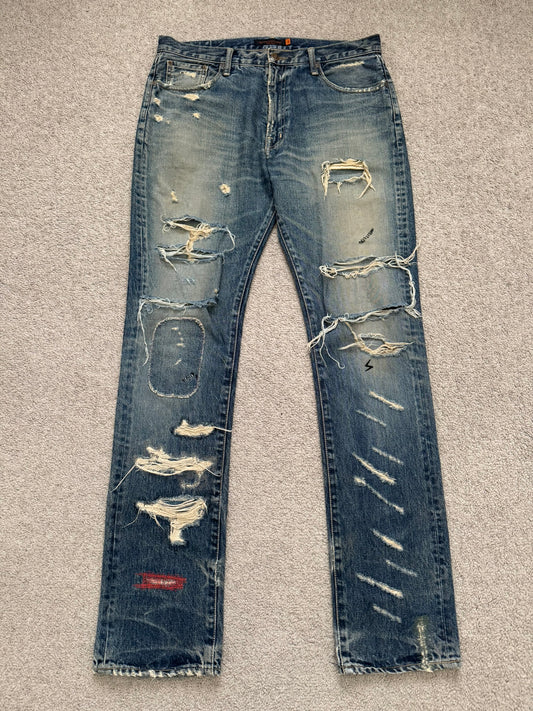 SS05 Undercover "But Beautiful" 60 Distressed Patch Denim Jeans
