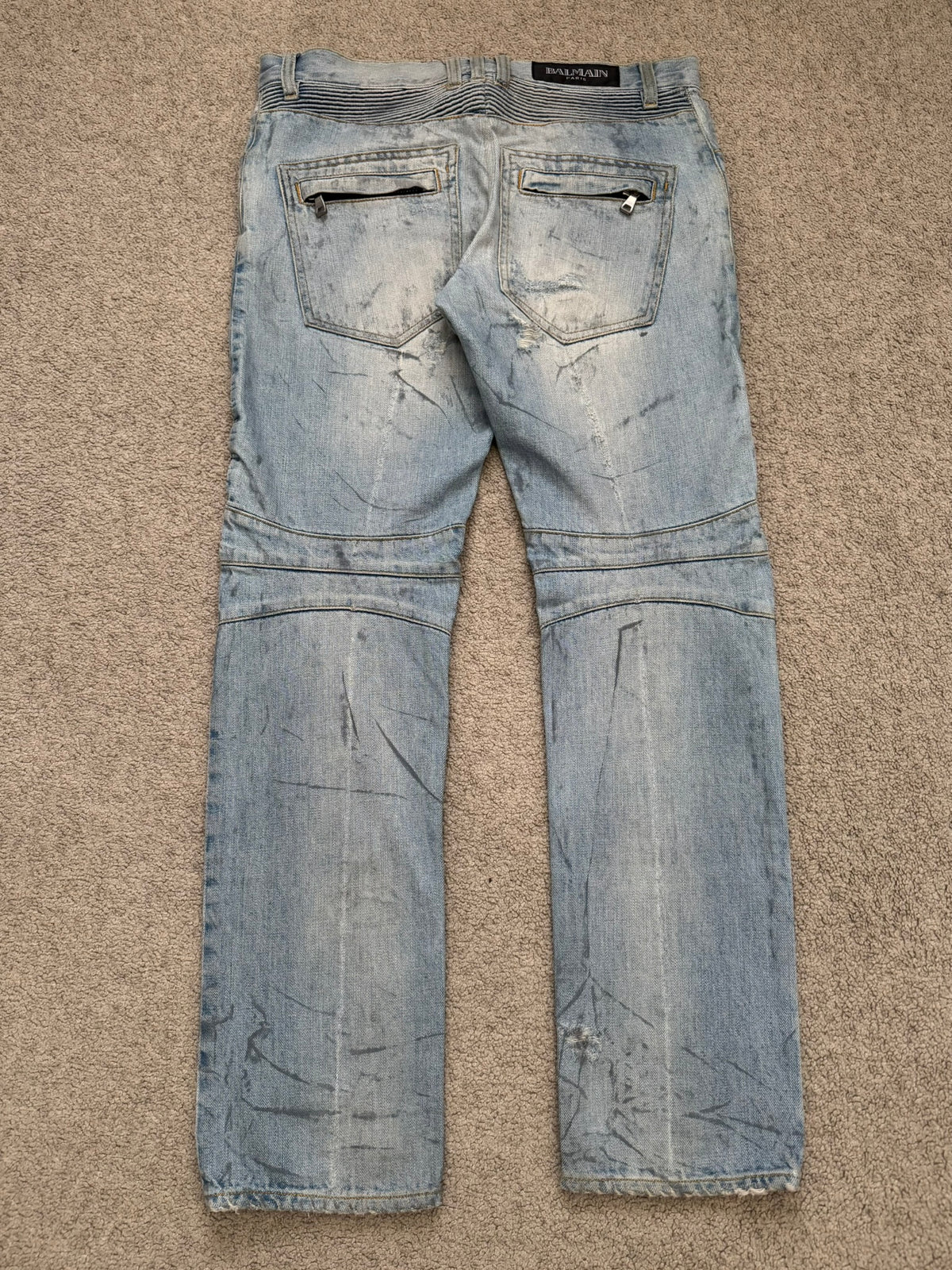 SS11 Balmain by Christophe Decarnin Eagle Coin Light Wash Biker Denim Jeans