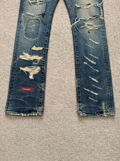 SS05 Undercover "But Beautiful" 60 Distressed Patch Denim Jeans