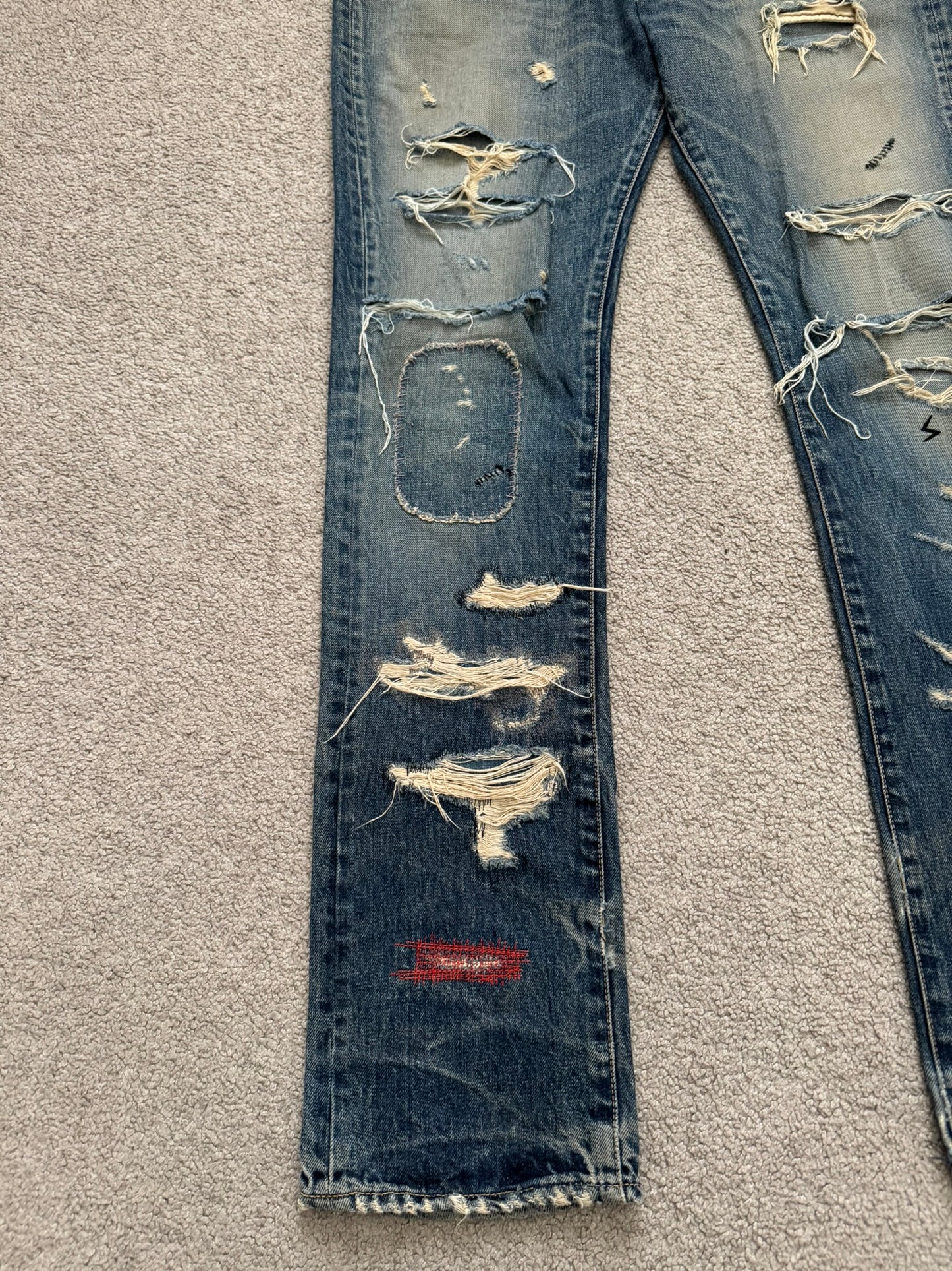 SS05 Undercover "But Beautiful" 60 Distressed Patch Denim Jeans