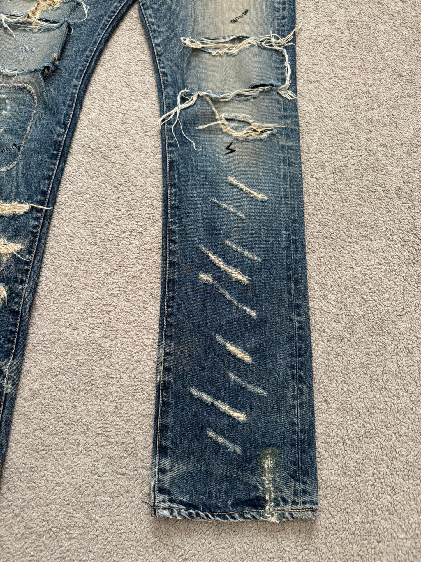 SS05 Undercover "But Beautiful" 60 Distressed Patch Denim Jeans