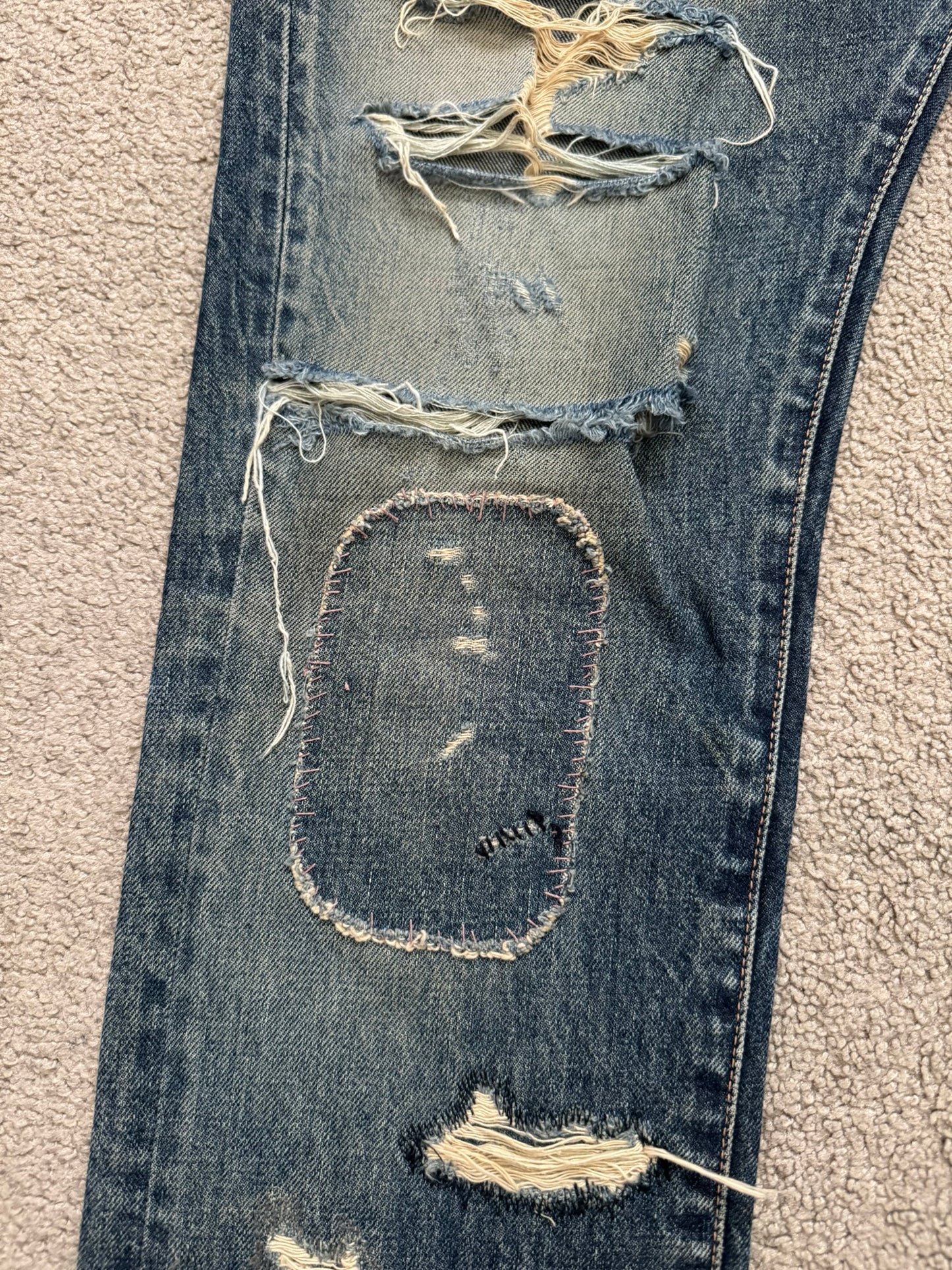 SS05 Undercover "But Beautiful" 60 Distressed Patch Denim Jeans
