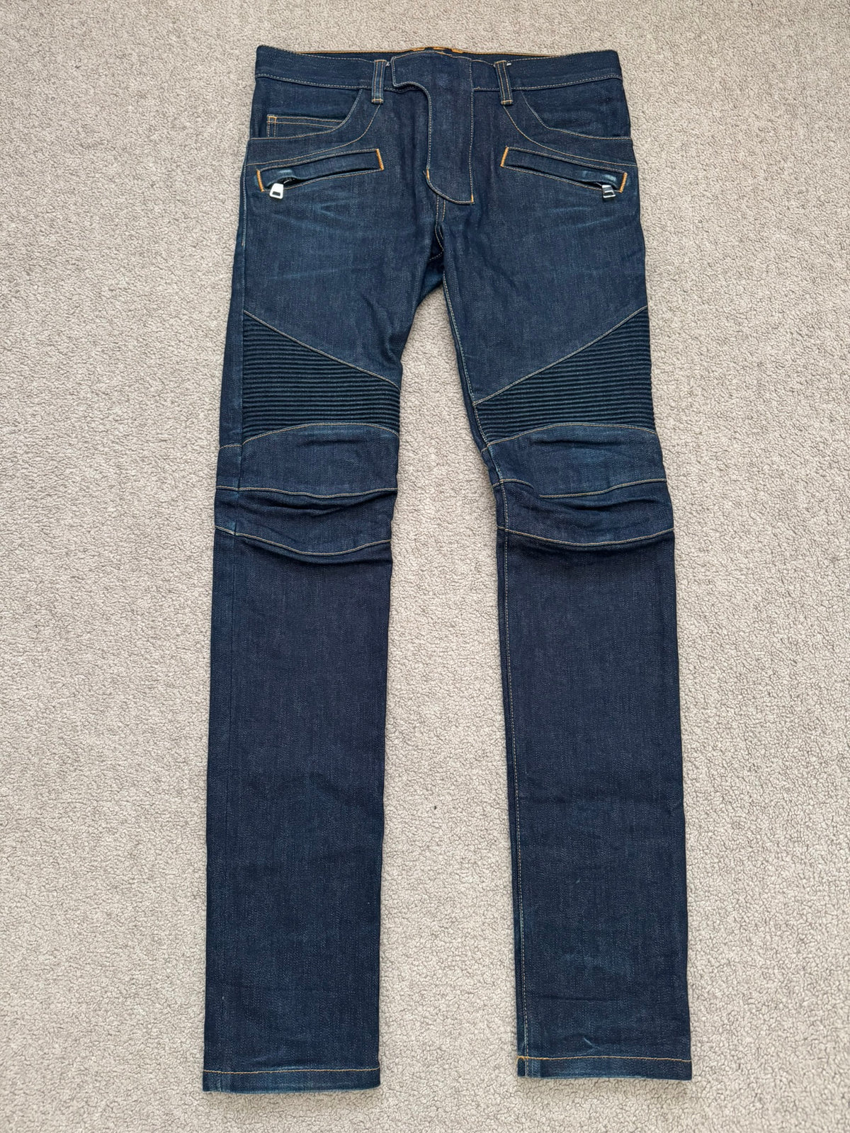 SS15 Balmain by Olivier Rousteing Raw Zip Biker Denim Jeans