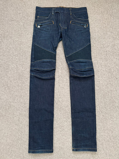 SS15 Balmain by Olivier Rousteing Raw Zip Biker Denim Jeans