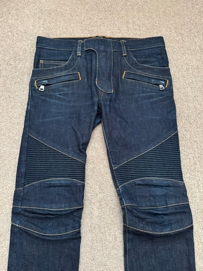 SS15 Balmain by Olivier Rousteing Raw Zip Biker Denim Jeans