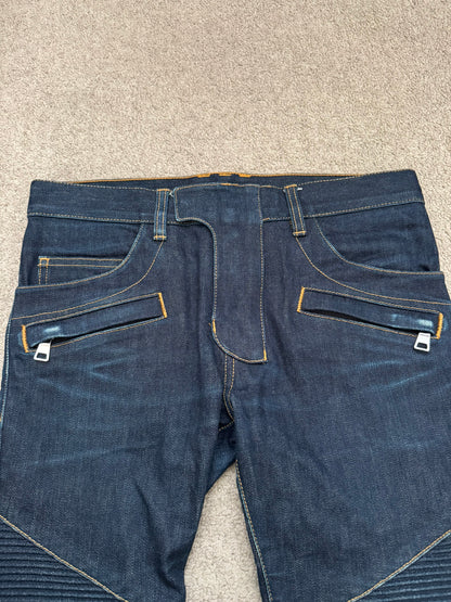 SS15 Balmain by Olivier Rousteing Raw Zip Biker Denim Jeans