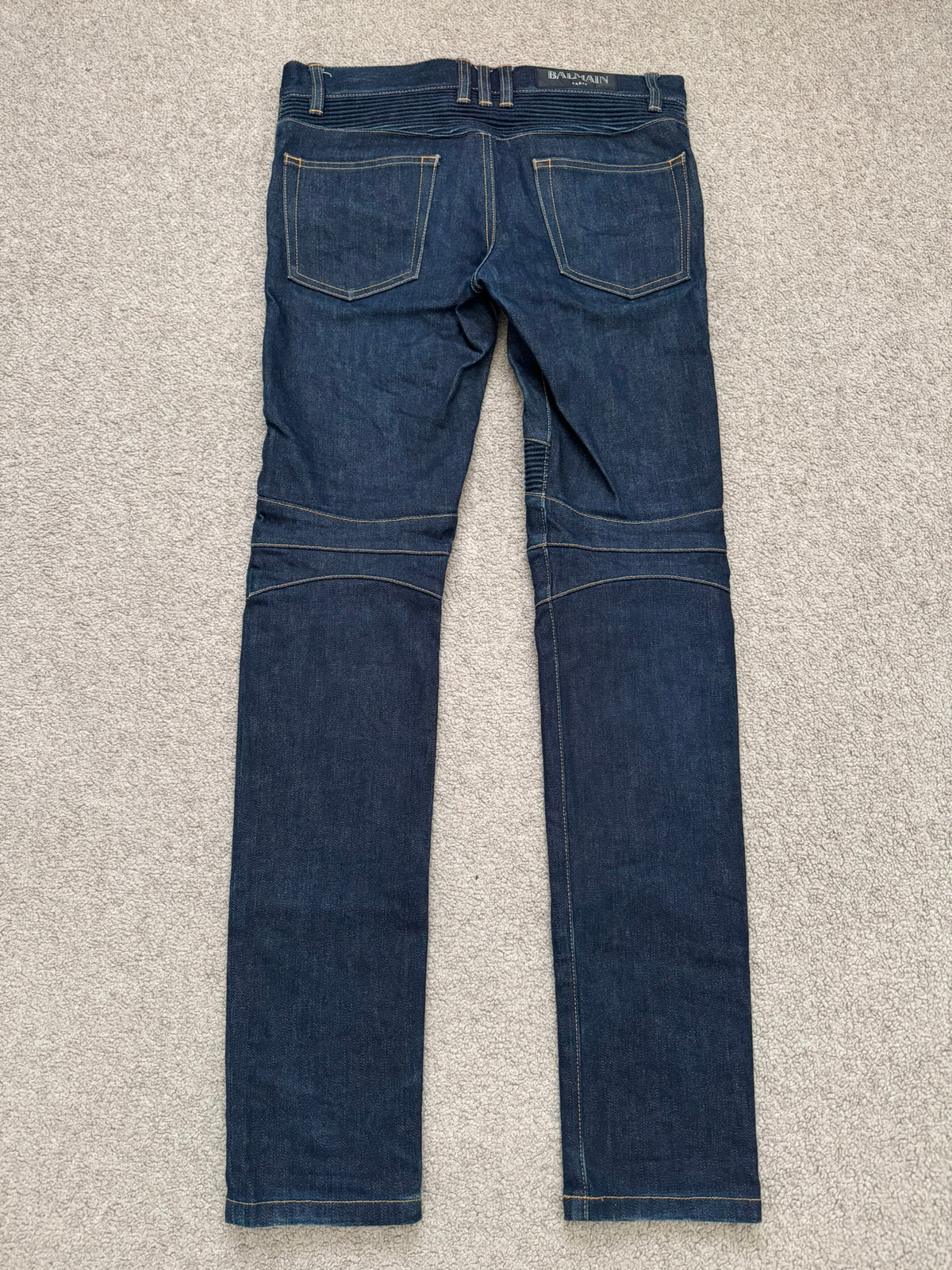SS15 Balmain by Olivier Rousteing Raw Zip Biker Denim Jeans