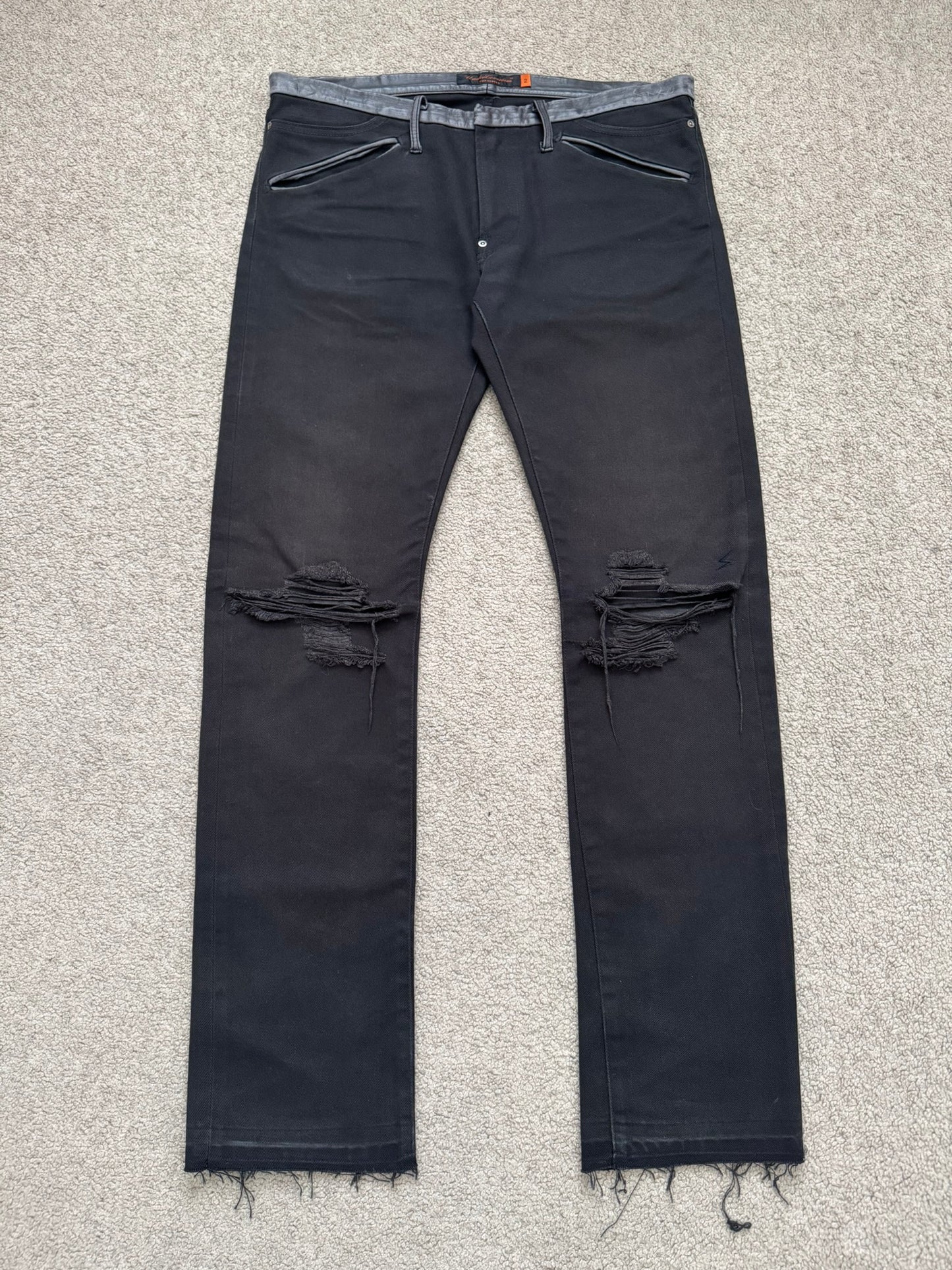 AW05 Undercover "Arts & Crafts" Leather Cummerbund Denim Jeans